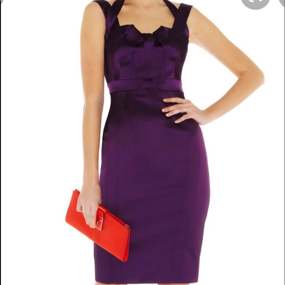 Karen Millen, Cocktail Dress, Satin, Knee Length, Front Pleats, Sleeveless,
